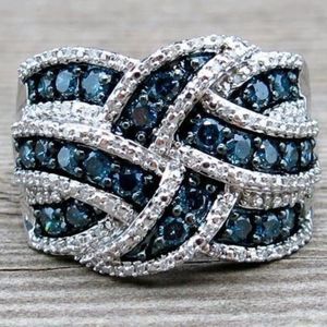 Blue sapphire white gold bridal eternity ring